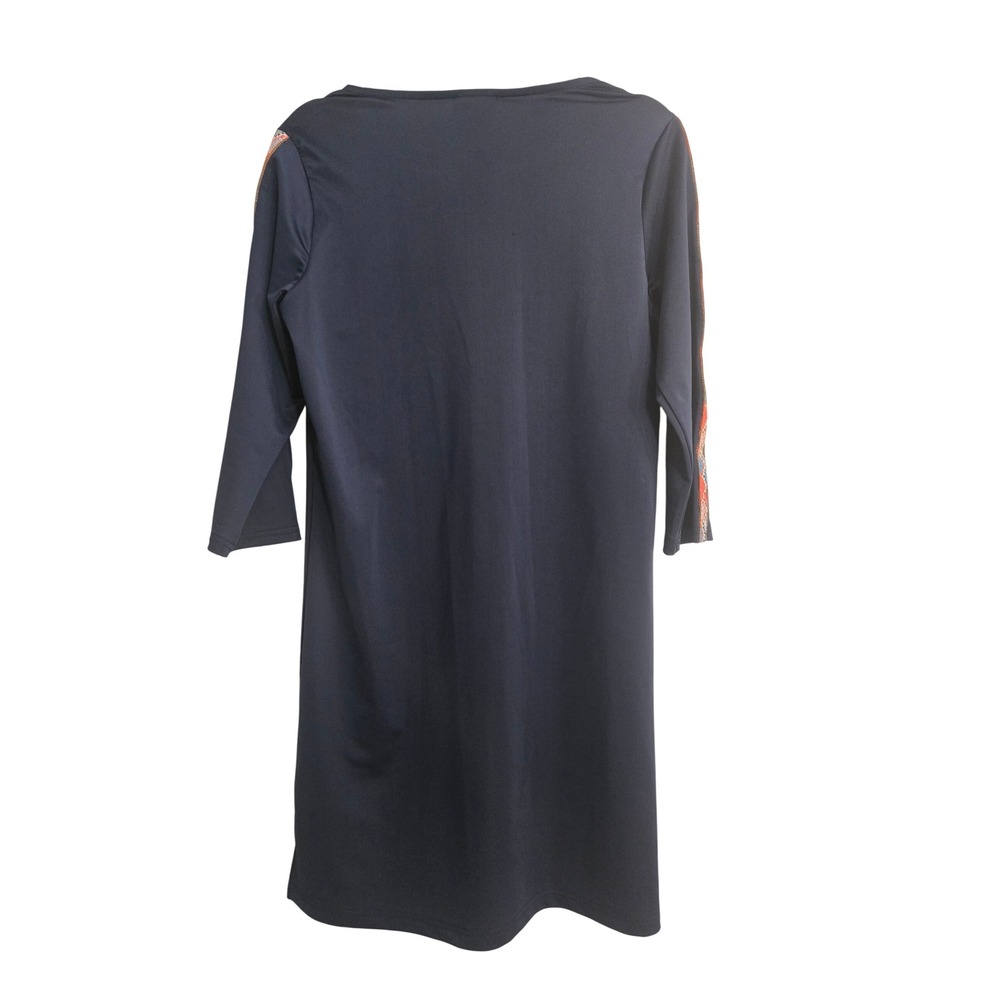 Caribbean Joe Navy Blue Embroidered Split Neck 3/4 Sleeve Shift Dress Womens S - Picture 2 of 3